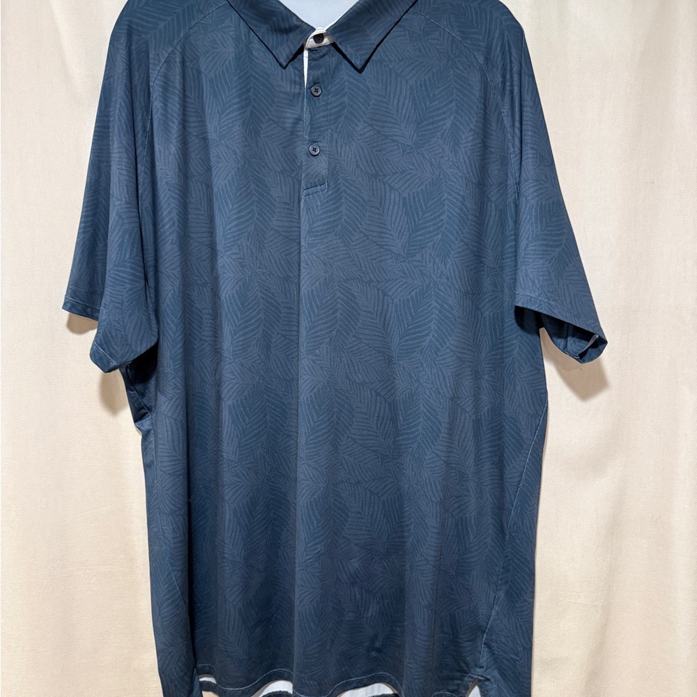 UNRL Men's Navy Blue Palm Patterned Polo Shirt